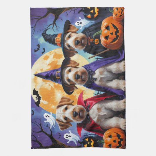 Airedale Terrier Dogs Pumpkin Halloween Funny Geschirrtuch (Vertikal)