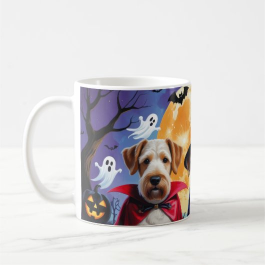 Airedale Terrier Dogs Pumpkin Halloween Funny Kaffeetasse (Links)