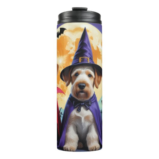 Airedale Terrier Dogs Pumpkin Halloween Funny Thermosbecher (Vorderseite)