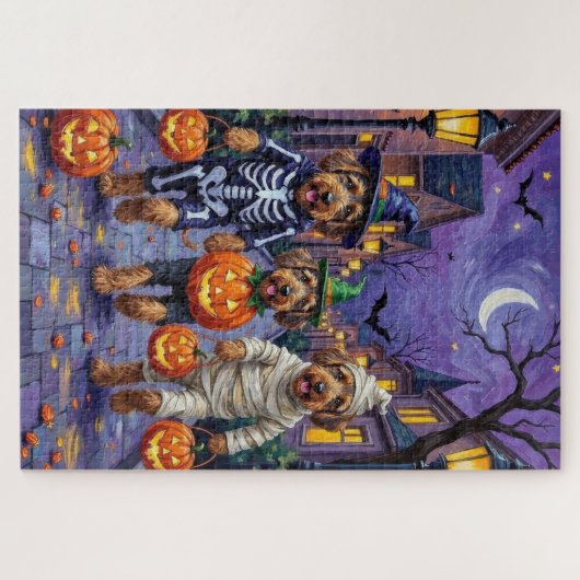 Airedale Terrier Dogs Trick-or-Treating Halloween Puzzle (Horizontal)