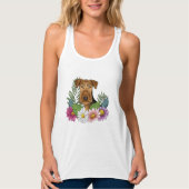 Airedale Terrier Dose mit Hübschen Blume Tank Top (Vorderseite)