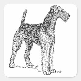 Airedale Terrier Elegante Zeichnend Hund Quadratischer Aufkleber