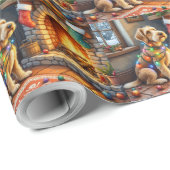 Airedale Terrier Fireplace Christmas Lights Geschenkpapier (Rolleneckpunkt)
