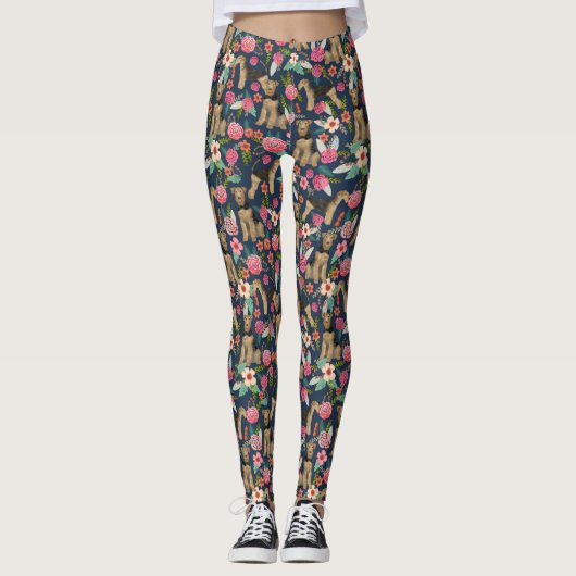 Airedale Terrier Floral Hund Leggings (Vorderseite)
