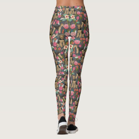 Airedale Terrier Floral print Leggings - Holzkohle (Rückseite)