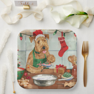 Airedale Terrier Frische Pasta machen Pappteller