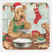 Airedale Terrier Frische Pasta machen Quadratischer Aufkleber (Vorderseite)