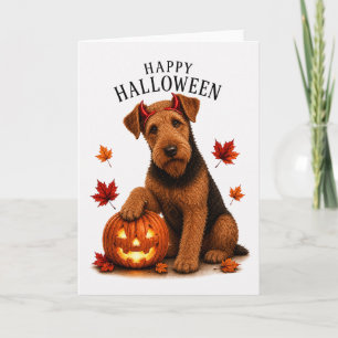 Airedale Terrier Halloween Teufelshund Karte