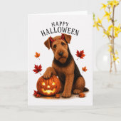 Airedale Terrier Halloween Teufelshund Karte (Gelbe Blume)