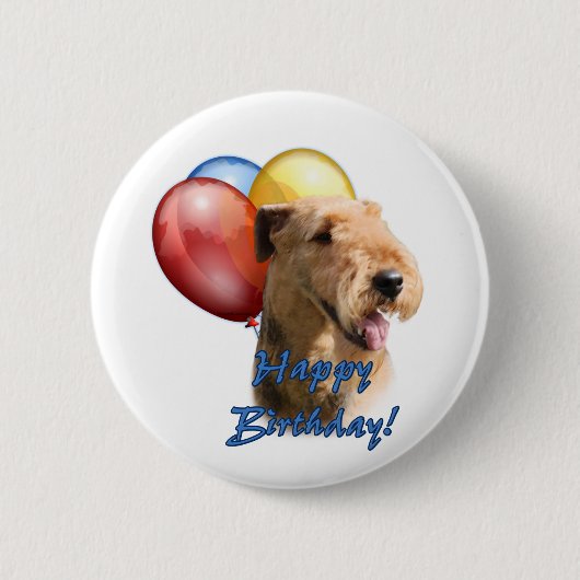 Airedale Terrier Happy Birthday Balloon Button (Vorderseite)