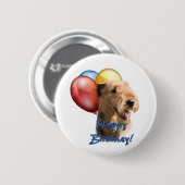 Airedale Terrier Happy Birthday Balloon Button (Vorne & Hinten)