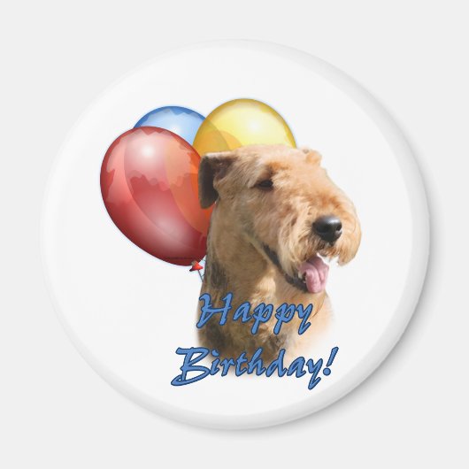 Airedale Terrier Happy Birthday Balloon Magnet (Vorne)
