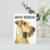 Airedale Terrier Happy Birthday Watercolor Dog Postkarte (Stehend Vorderseite)