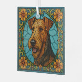 Airedale Terrier "Hartglas" Ornament Aus Glas (Vorderseite links)