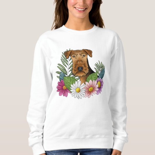 Airedale Terrier Head mit bunten Sommerferien Blum Sweatshirt (Vorderseite)