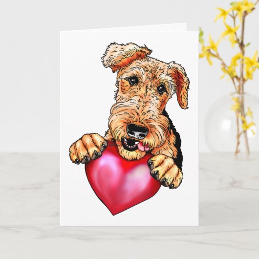 Airedale Terrier Holding Heart Karte (Gelbe Blume)