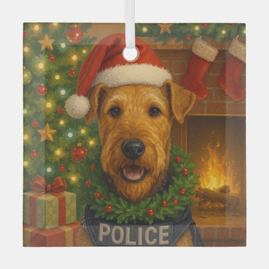 Airedale Terrier Holiday  Ornament Aus Glas (Vorderseite)