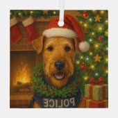 Airedale Terrier Holiday  Ornament Aus Glas (Rückseite)
