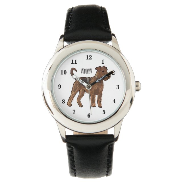 Airedale Terrier Hund Cartoon Illustration Armbanduhr (Vorderseite)