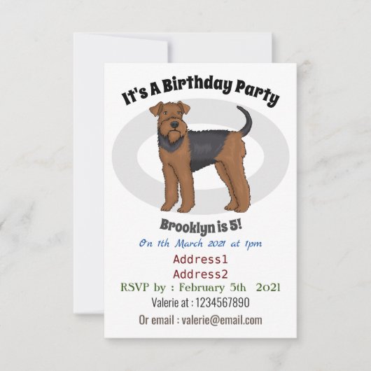 Airedale Terrier Hund Cartoon Illustration Einladung (Vorderseite)