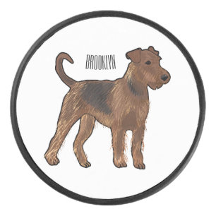 Airedale Terrier Hund Cartoon Illustration Eishockey Puck