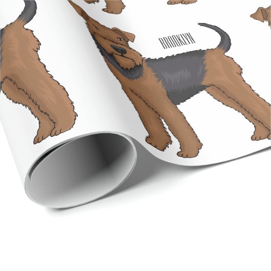 Airedale Terrier Hund Cartoon Illustration Geschenkpapier (Rolleneckpunkt)
