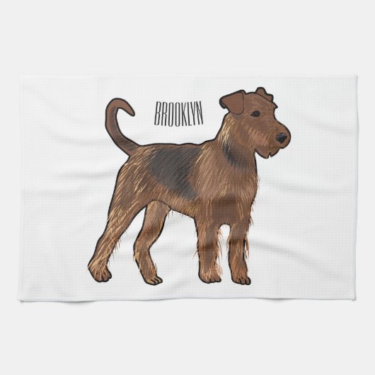 Airedale Terrier Hund Cartoon Illustration Geschirrtuch (Horizontal)
