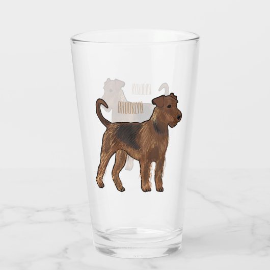 Airedale Terrier Hund Cartoon Illustration Glas (Rückseite)