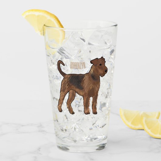 Airedale Terrier Hund Cartoon Illustration Glas (Vorderseite Ice)