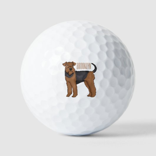 Airedale Terrier Hund Cartoon Illustration Golfball (Vorderseite)