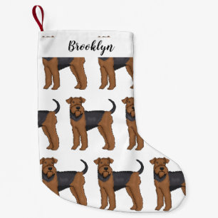 Airedale Terrier Hund Cartoon Illustration Kleiner Weihnachtsstrumpf