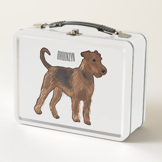 Airedale Terrier Hund Cartoon Illustration Metall Brotdose (Vorderseite)