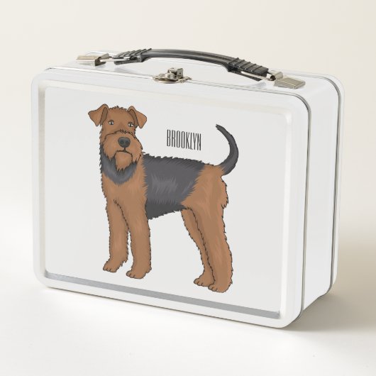 Airedale Terrier Hund Cartoon Illustration Metall Brotdose (Vorderseite)