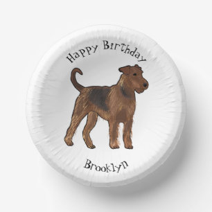 Airedale Terrier Hund Cartoon Illustration Pappteller