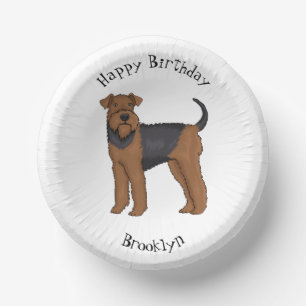 Airedale Terrier Hund Cartoon Illustration Pappteller