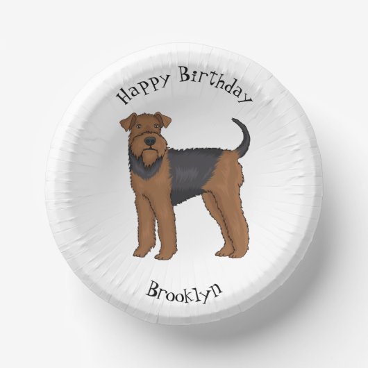Airedale Terrier Hund Cartoon Illustration Pappteller (Vorderseite)