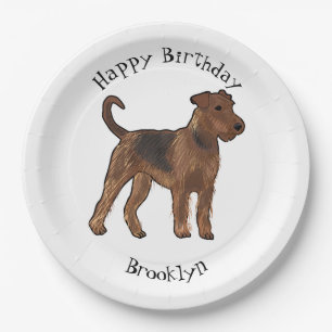 Airedale Terrier Hund Cartoon Illustration Pappteller