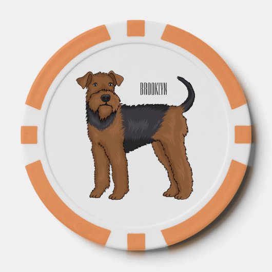 Airedale Terrier Hund Cartoon Illustration Pokerchips (Vorderseite)