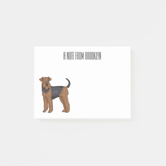 Airedale Terrier Hund Cartoon Illustration Post-it Klebezettel (Vorderseite)
