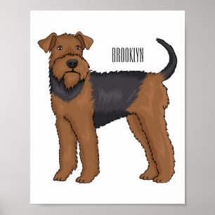Airedale Terrier Hund Cartoon Illustration Poster