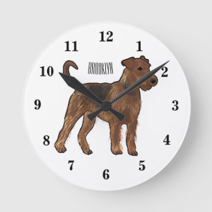 Airedale Terrier Hund Cartoon Illustration Runde Wanduhr