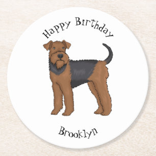 Airedale Terrier Hund Cartoon Illustration Runder Pappuntersetzer