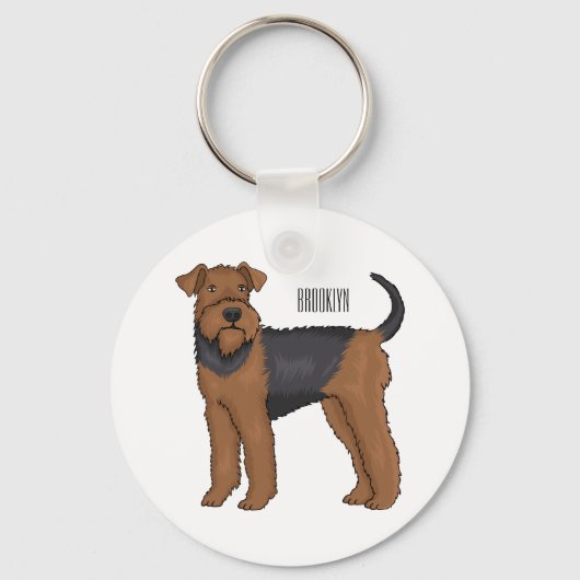 Airedale Terrier Hund Cartoon Illustration Schlüsselanhänger (Vorderseite)