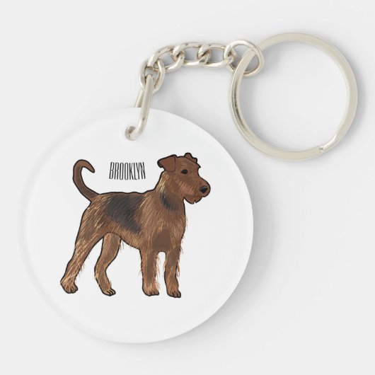 Airedale Terrier Hund Cartoon Illustration Schlüsselanhänger (Rückseite)