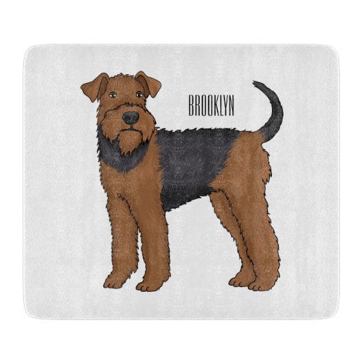Airedale Terrier Hund Cartoon Illustration Schneidebrett (Vorderseite)