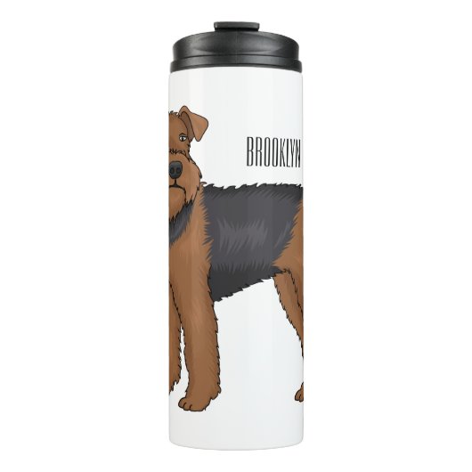 Airedale Terrier Hund Cartoon Illustration Thermosbecher (Vorderseite)