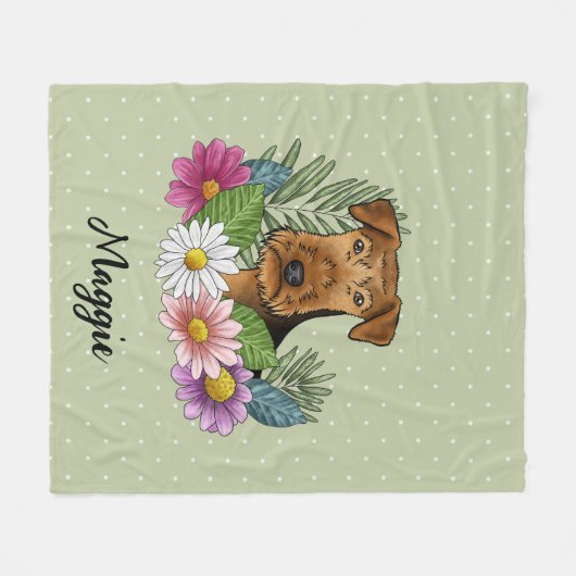 Airedale Terrier Hund farbenfrohe Blume und Name Fleecedecke
