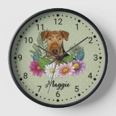 Airedale Terrier Hund Kopf mit Blume und Name Uhr (Vorderseite)