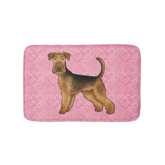 Airedale Terrier Hund Liebe mit rosa Herzmuster Badematte (Vorderseite)
