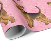 Airedale Terrier Hund Liebe mit rosa Herzmuster Geschenkpapier (Rolleneckpunkt)